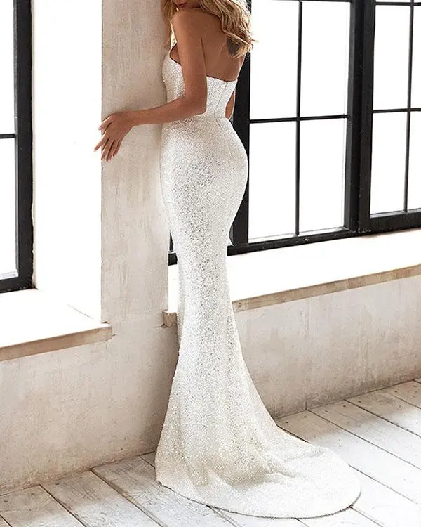 Elegant Wedding Dress Sequin Knotted Bodycon Dress