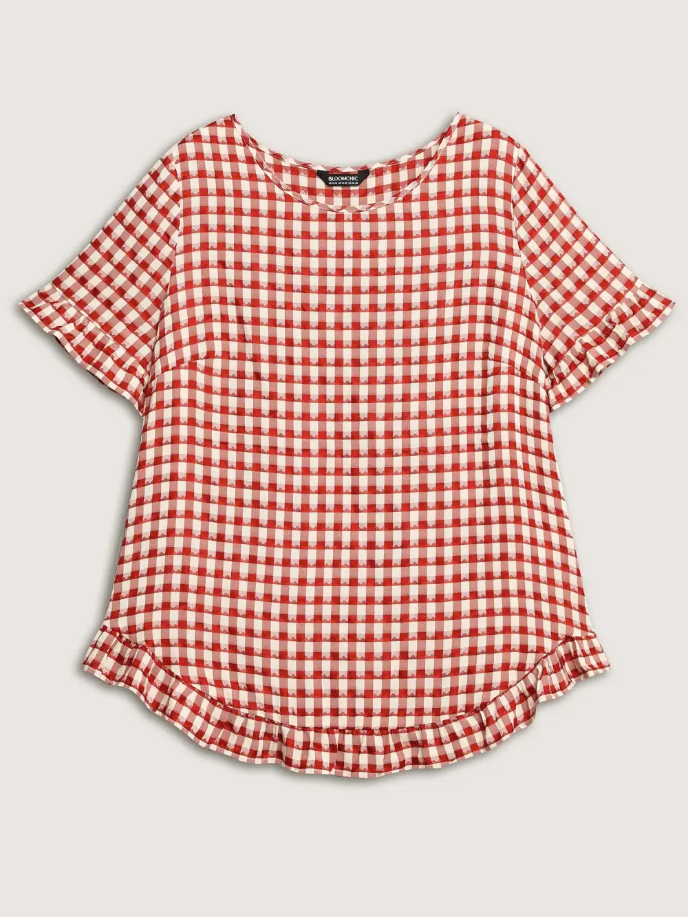 Gingham Print Button Back Blouse