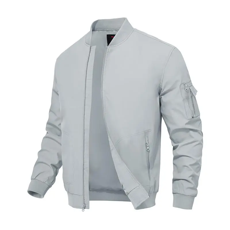 Men's Plus Size Bomber Jacket – Lightweight Zip-Up Flight Coat with 5 Pockets, Casual Fall Windbreaker.