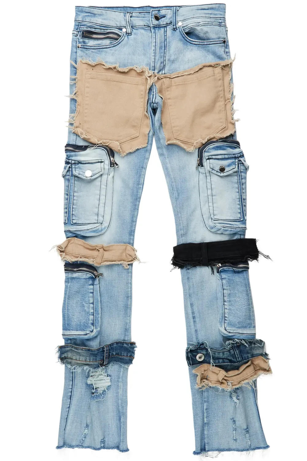 Orion Blue Patchwork Stacked Flare Jean