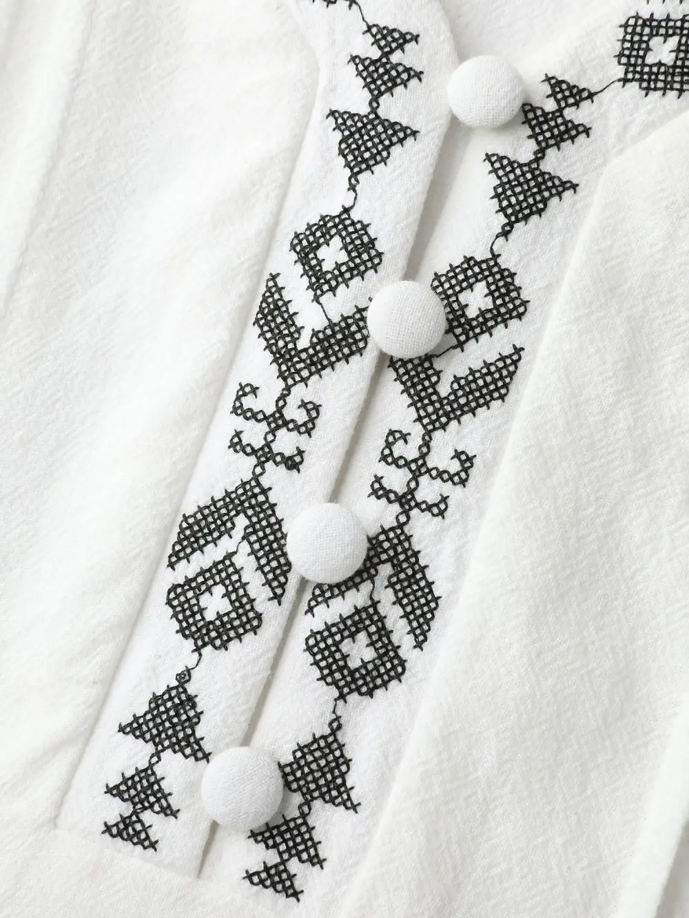 Cotton Boho Embroidery V-Neck Blouse