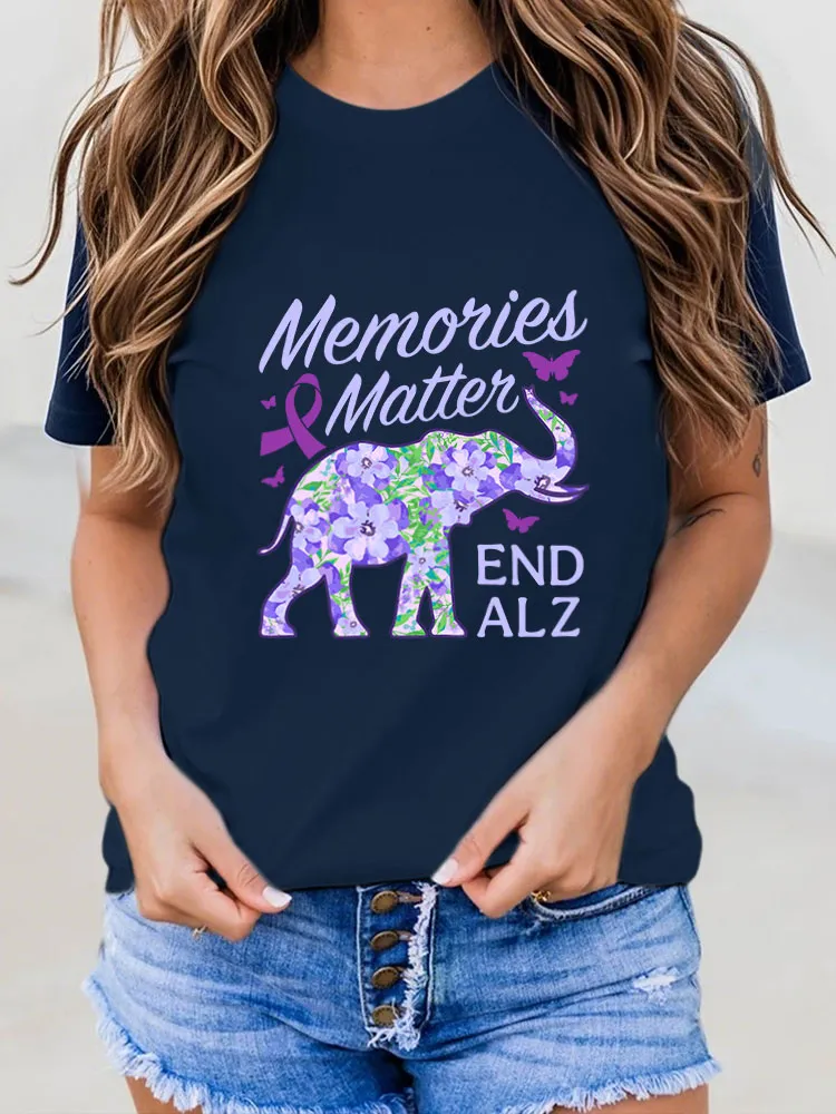 Women Alzheimer Awareness Print V-Round T-Shirt
