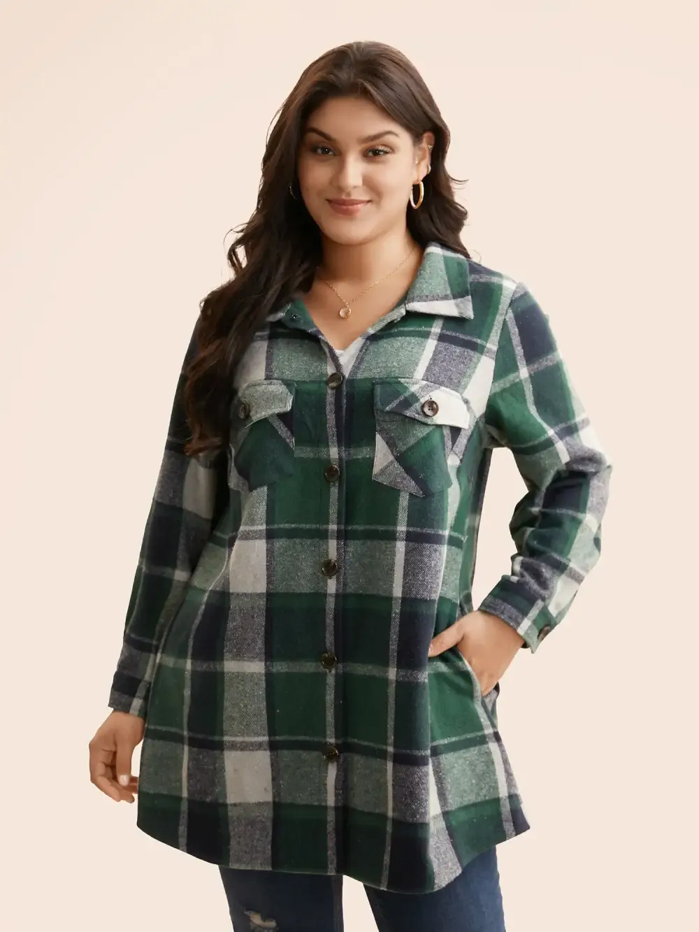 Halloween Plaid Chest Pockets Long Jacket