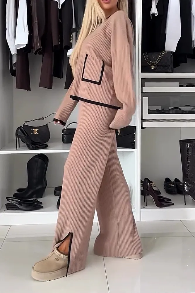 Women's two-piece contrasting casual top and pants set