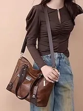 Premium Brown Faux Leather Handbag for Women – Versatile Messenger Bag with Adjustable Strap for Work and Casual Use