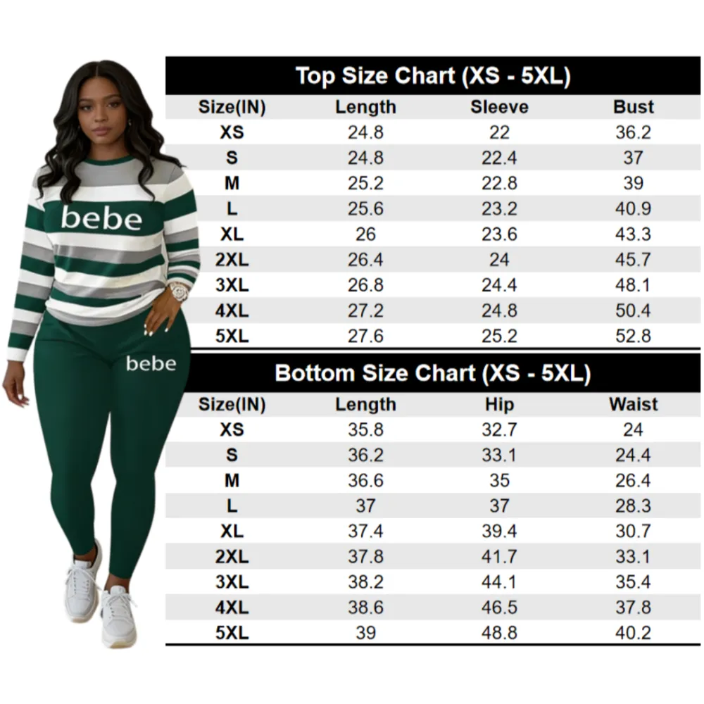 Women's Striped Bebe Letter Print Set