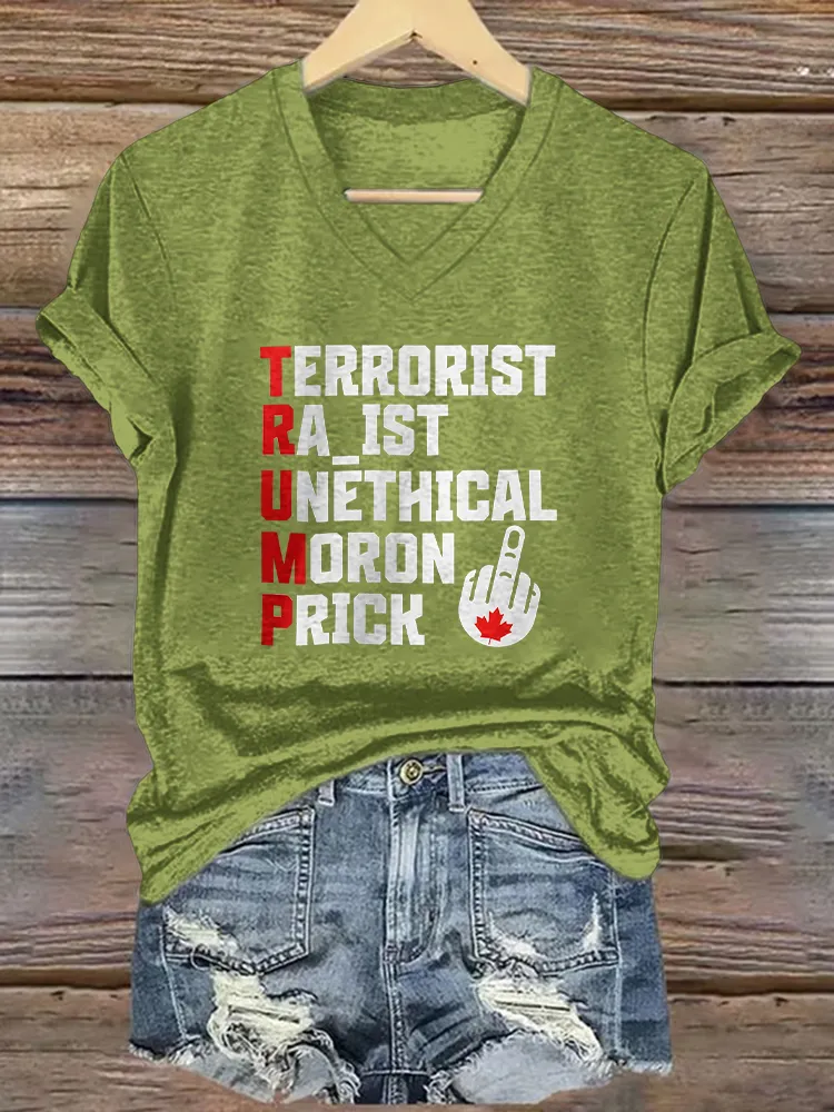 Women's Terrorist Raist Unethical Moron Prick Short Sleeves V-Neck Pure Cotton T-Shirt
