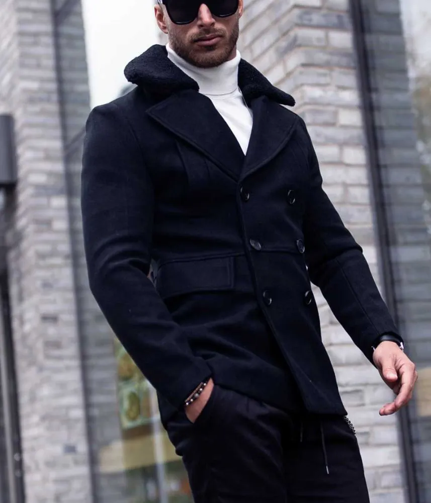 Bonucci Leather Coat Short Black