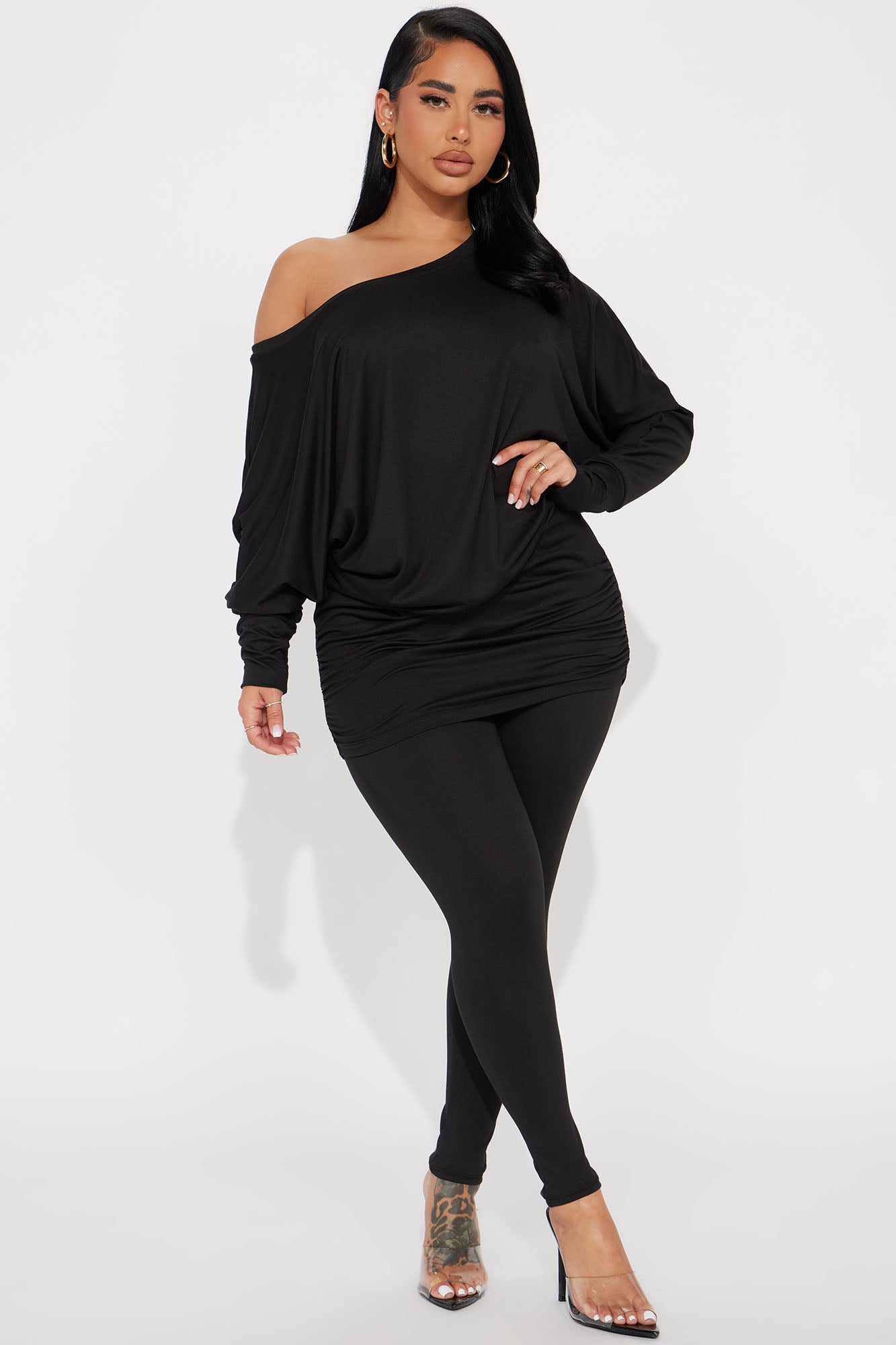 Camila Off Shoulder Legging Set - Black