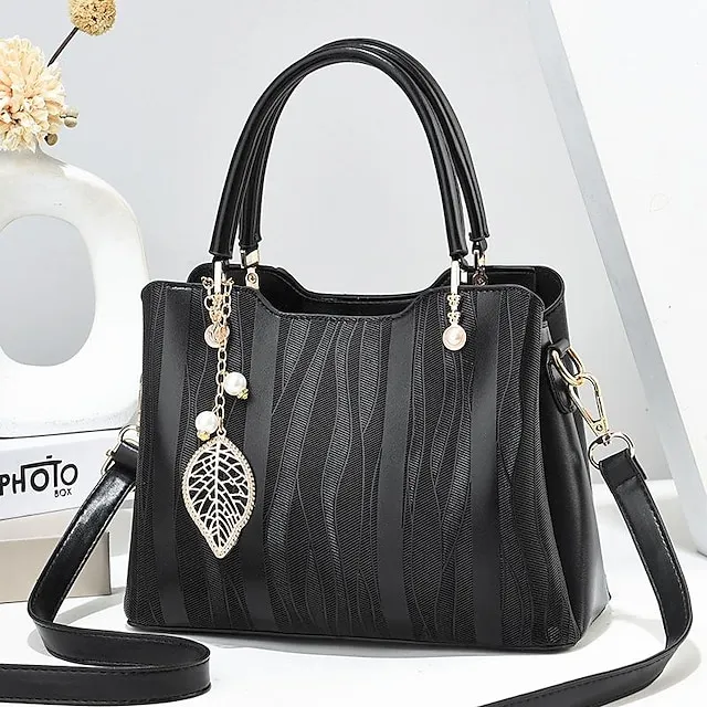 Women's Tote Top Handle Bag PU Leather Daily Office & Career Maroon Black Light Green