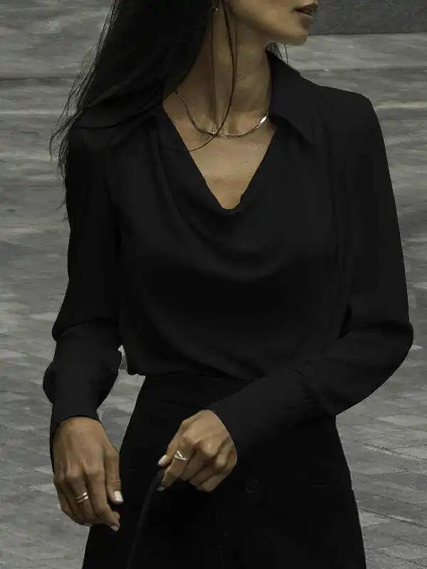 Urban Long Sleeves Solid Color Heaps Collar Blouses&Shirts Tops