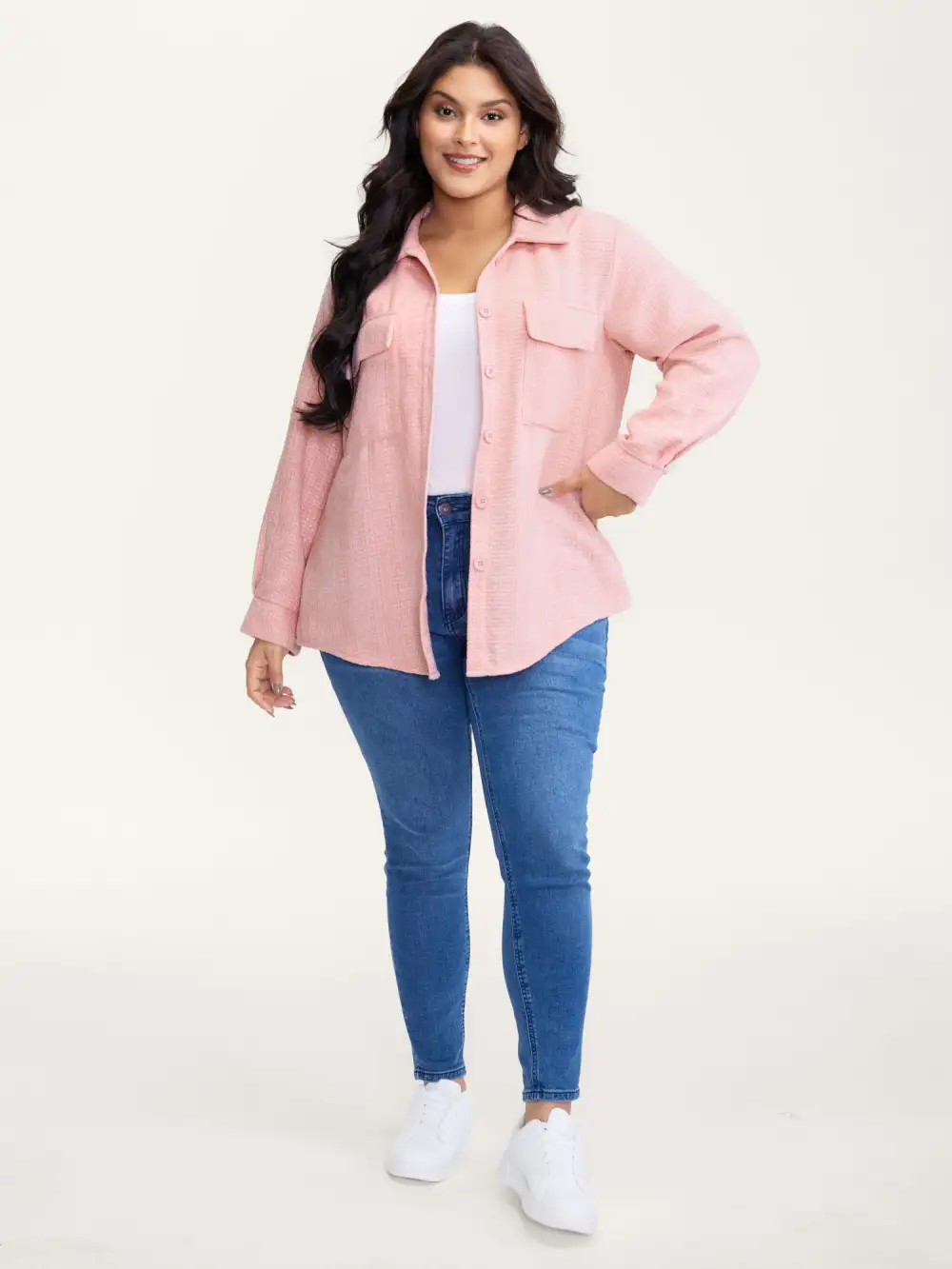 Chest Flaps Textured Button-Down Jacket