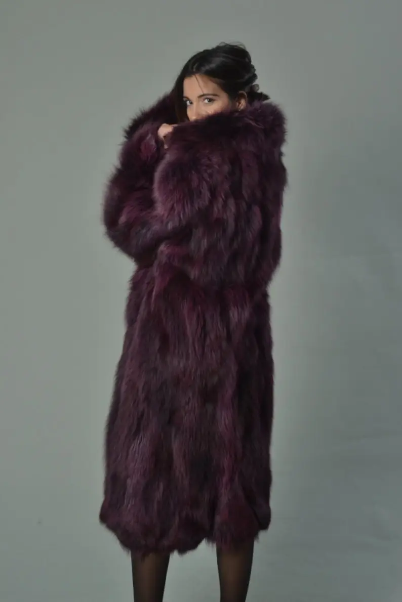 Fox fur coat fox collar full length women's