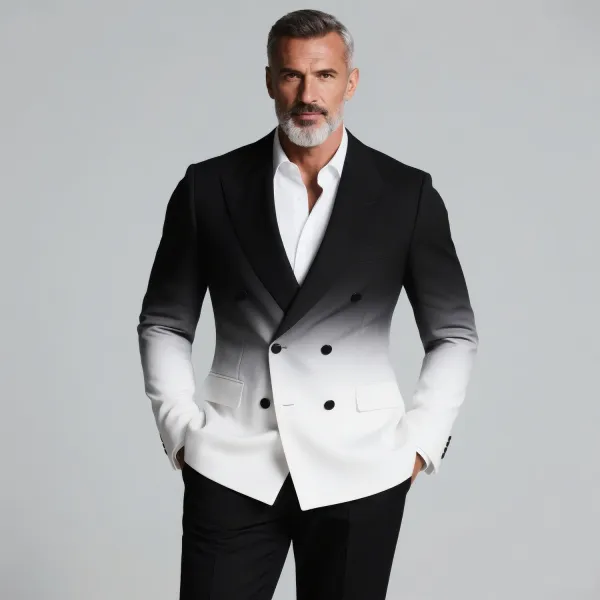 Men's Business Peaked Lapel Long Sleeve Double Breasted Gradient Blazer