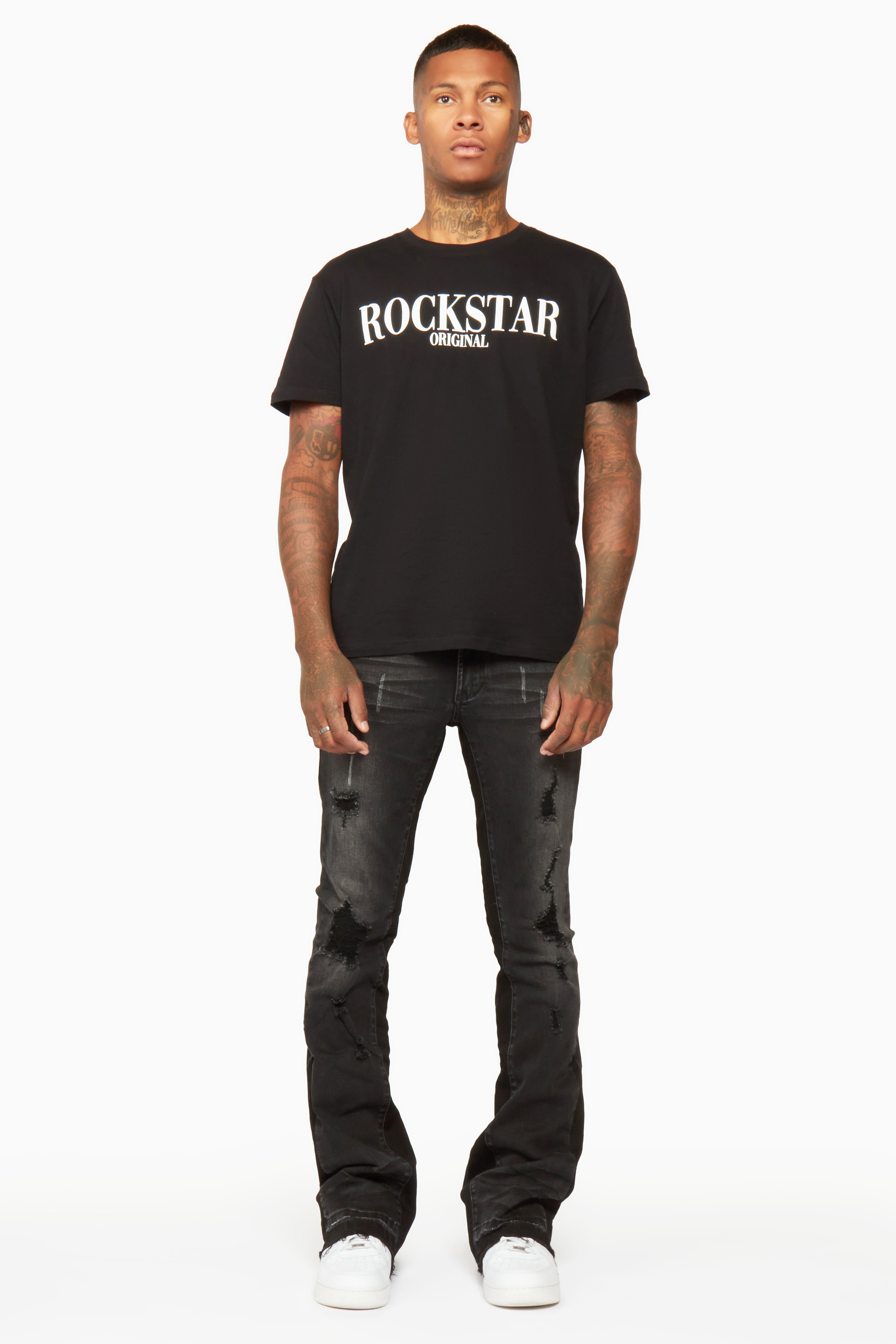 Tibbs Black Stacked Flare Jean