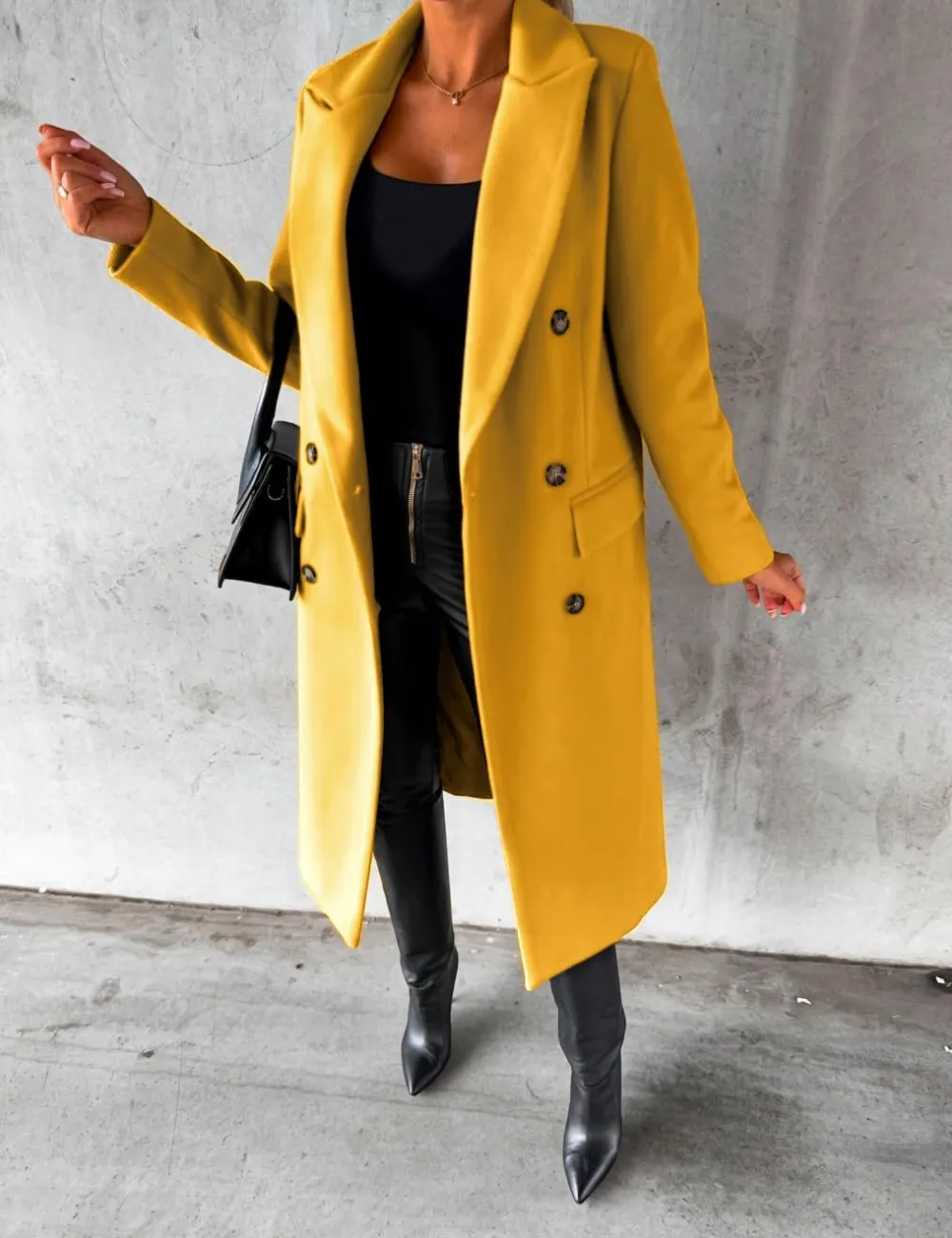 Womens Long Wool Coat Double Breasted Trench Coat Fall Winter Clothes