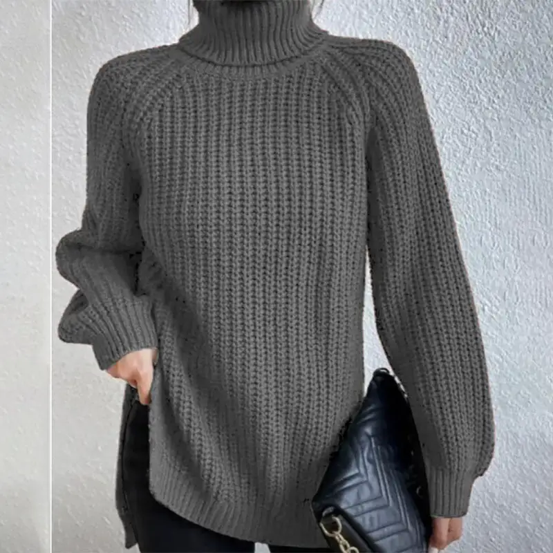 Christmas Sale - 49% off-Cotton Turtleneck Raglan Sleeve Split Hem Sweater