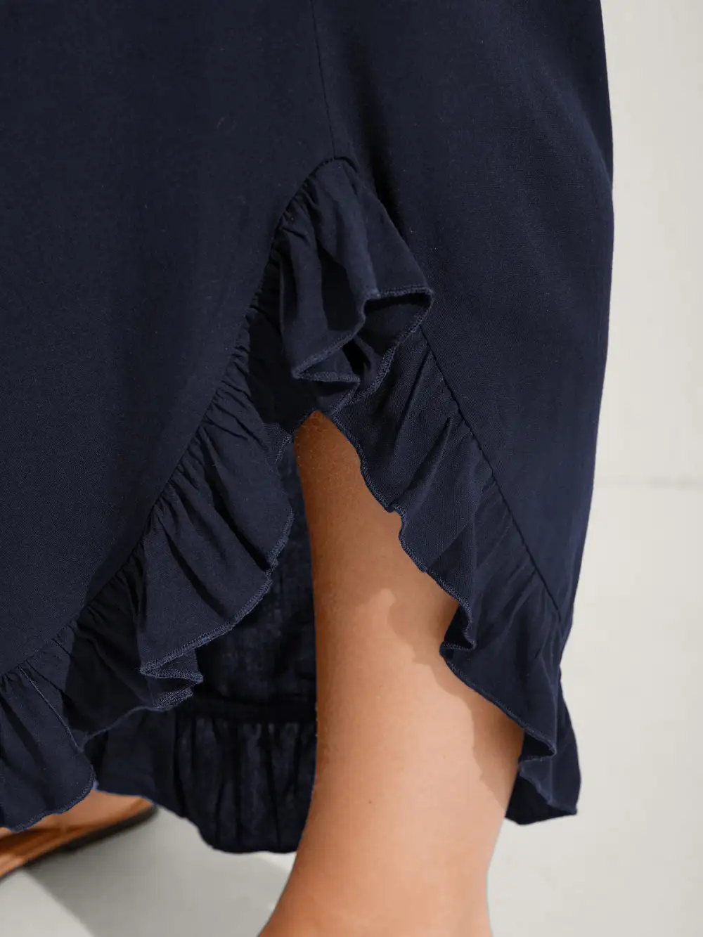 Ruffled Curvy Hem Wide-Leg Pants