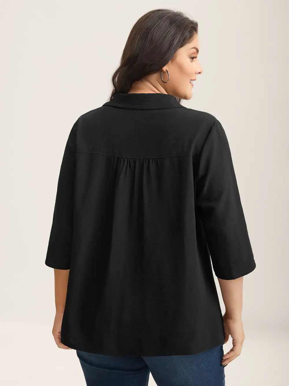 Tab Sleeve Blazer Collar Blouse