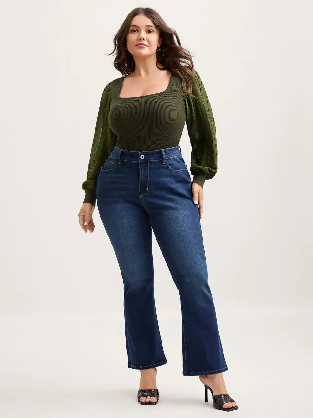 Bodycon Fit Textured Square Neck Pullover