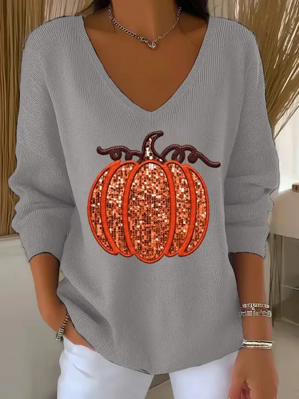 Women'S Retro Autumn Pumpkin Print T-Shirt