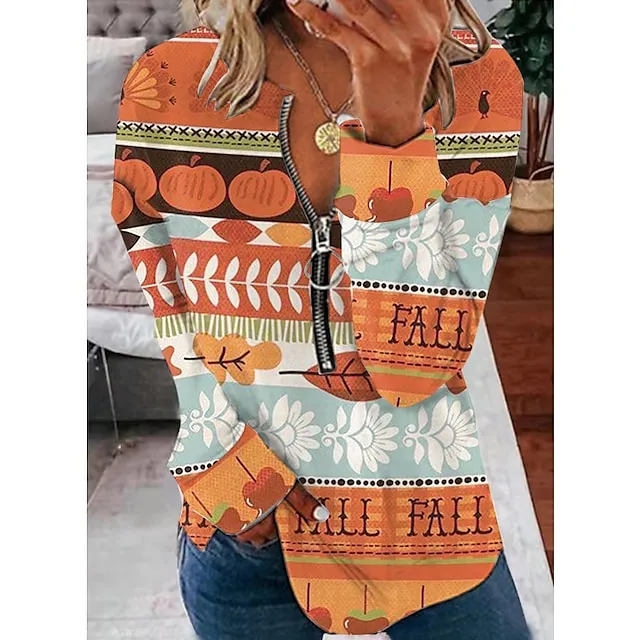 Women's Sweatshirt Pullover Active Vintage Streetwear Quarter Zip Print Black Yellow Red Floral Daily Sports V Neck Long Sleeve Without Lining Micro-elastic Fall & Winter