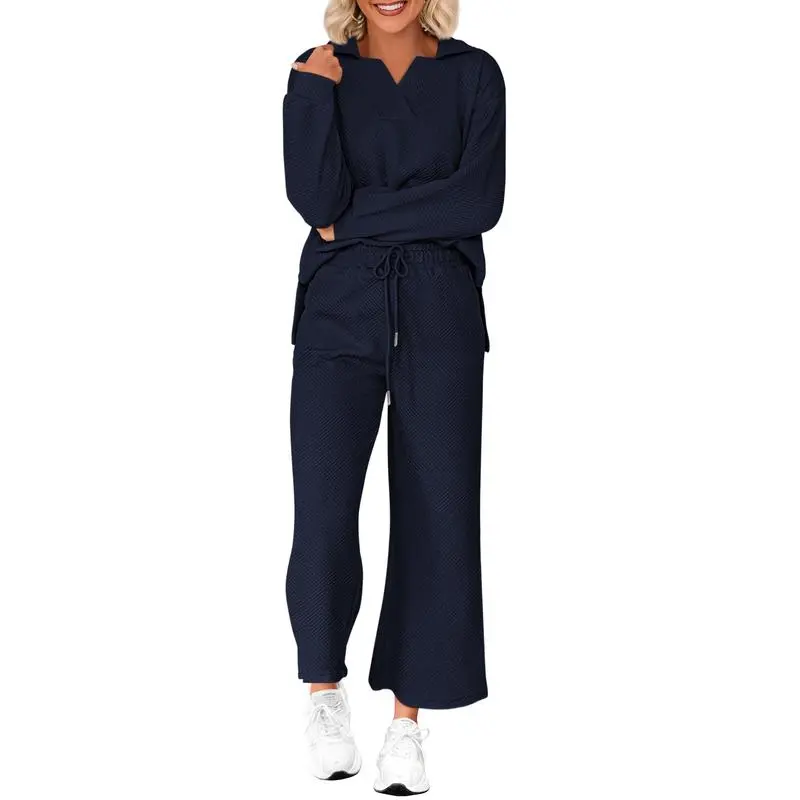 Women 2025 FW 2-Piece Pullover & Wide Leg Pants Lounge Set