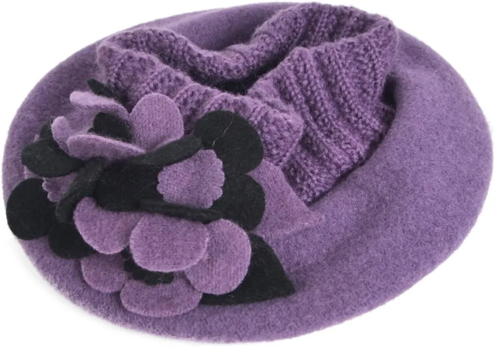 Lady French Beret 100% Wool Beret Floral Dress Beanie Winter Hat