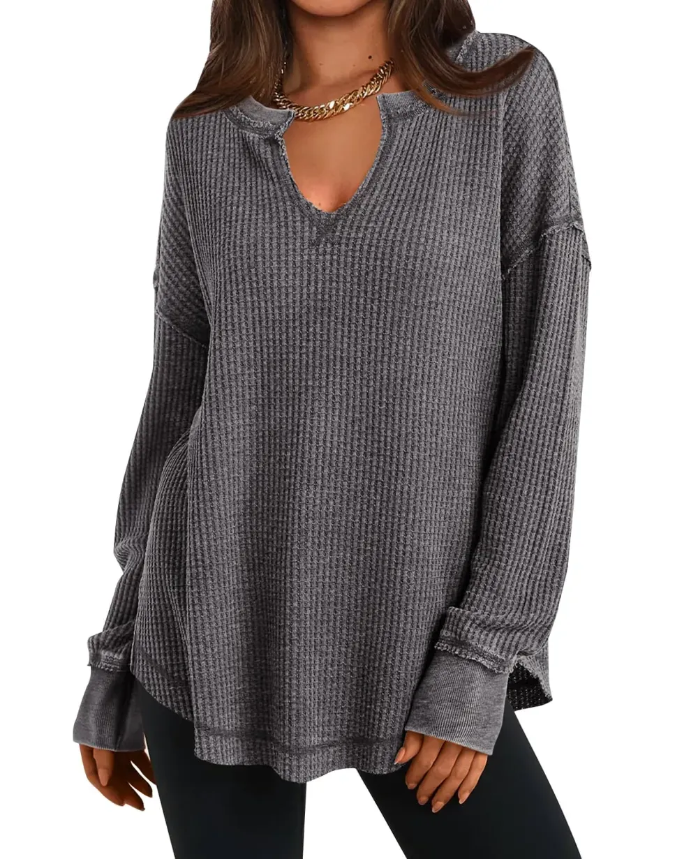 ✨Women's Waffle Knit Exposed Seam Pullover
