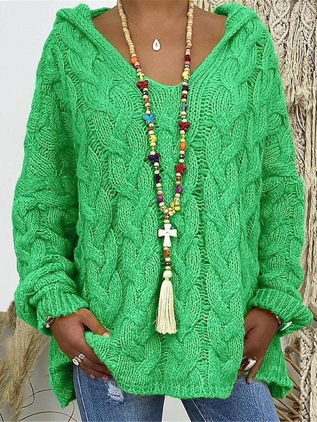 Women's Pullover Sweater Jumper Hooded Cable Knit Oversized Fall Winter Daily Going out