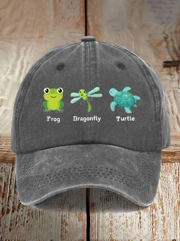 Frog Dragonfly Turtle Print Baseball Cap