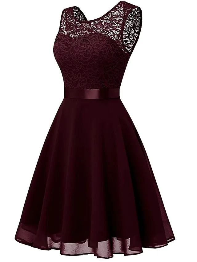 Women‘s Party Dress Lace Dress Knee Length Dress Pink Red Wine Dark Blue Red White Black Sleeveless Pure Color Lace Spring Summer Crew Neck Elegant 2022 XS S M L XL XXL XXXL