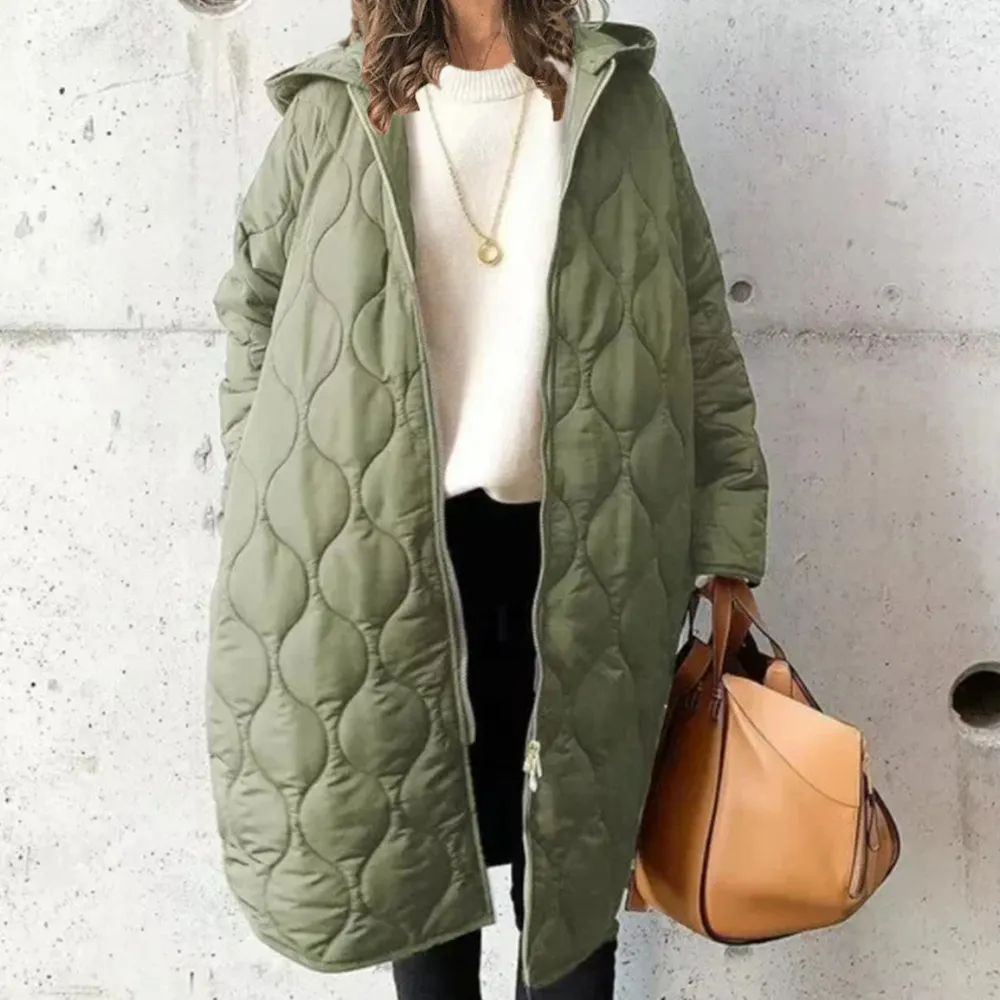 Custom Logo Winter Ladies Long Quilted Diamond Plaid Loose Casual Bubble Puffer Down Jacket Coats