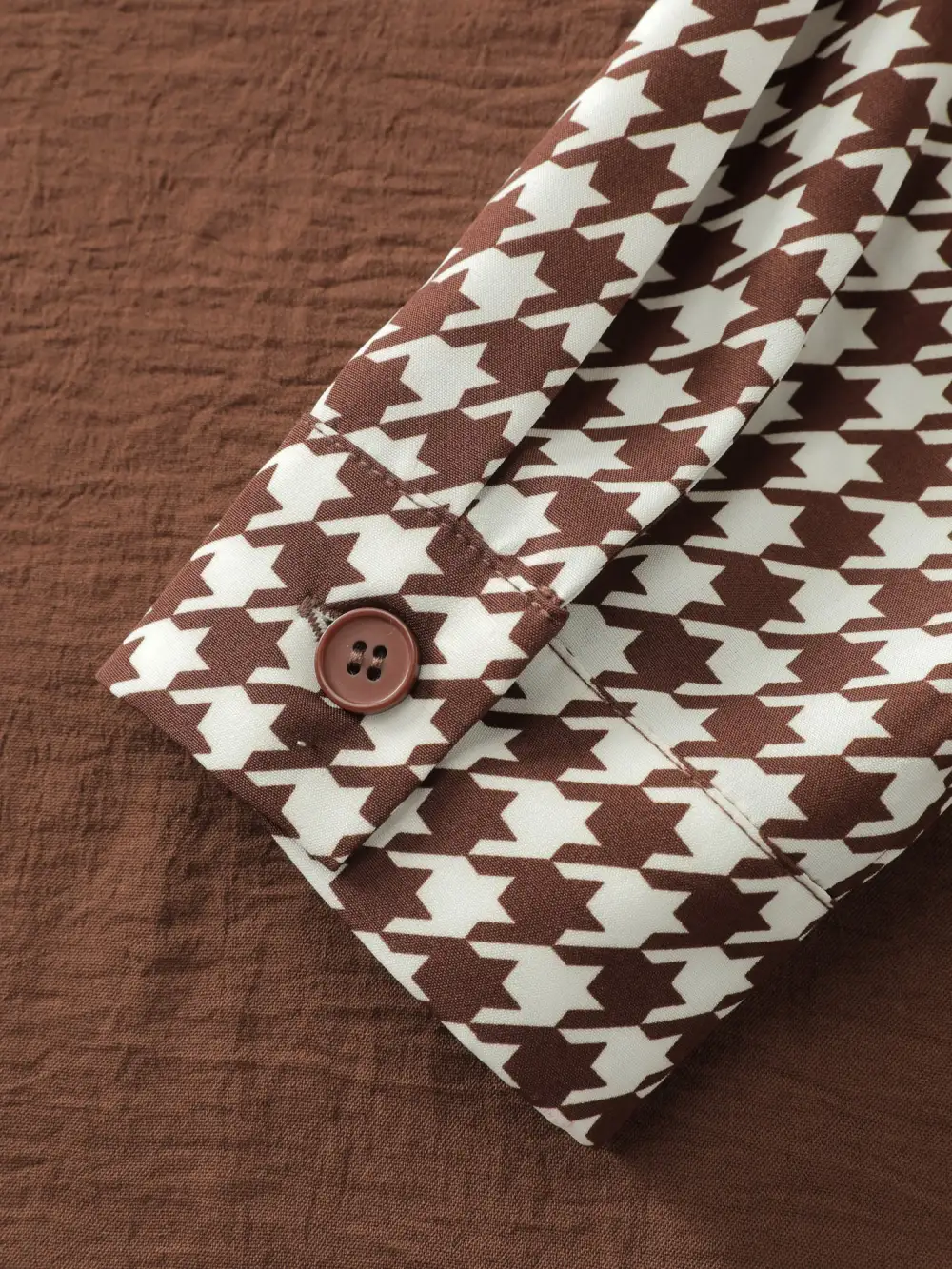 Checkered Contrast Button V-Neck Blouse