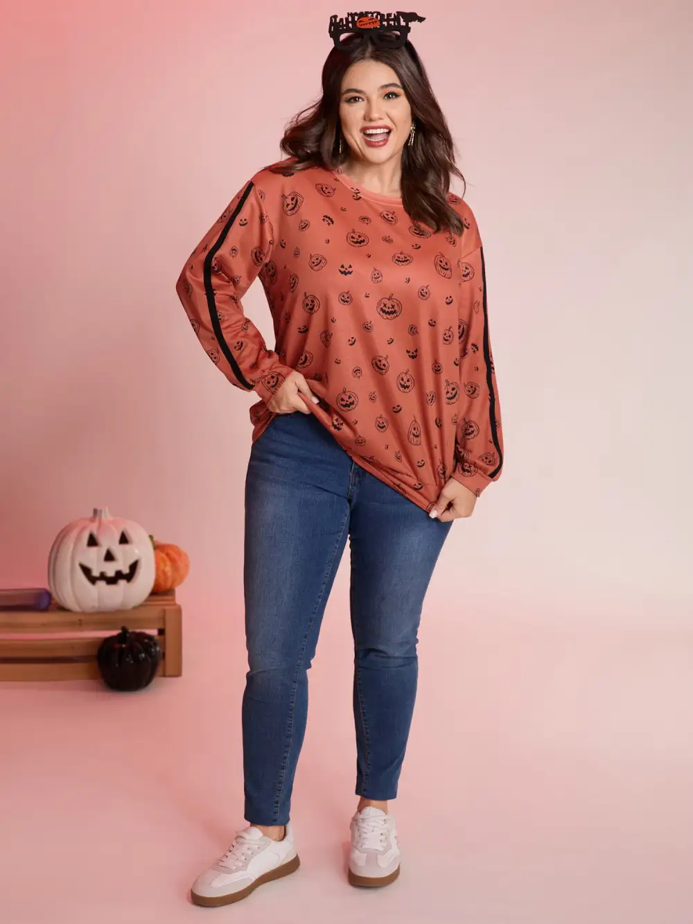 Spooky Halloween Print Relaxed Fit Sweatshirt