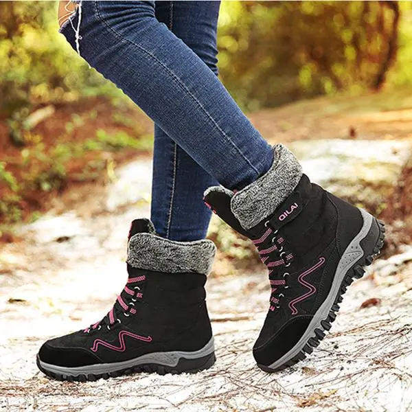 Large Size Women Hook Loop Outdoor Sneakers Mid Calf Warm Suede Boots