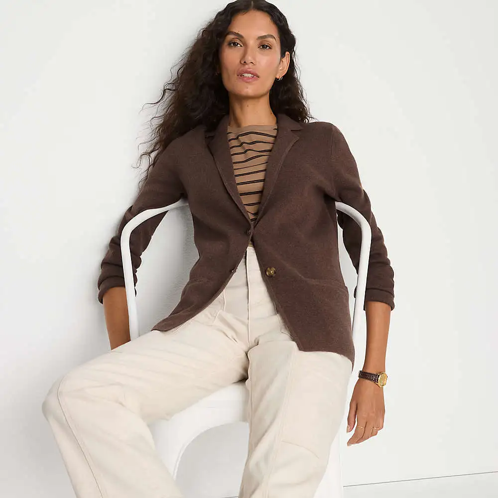 Women's Fine Gauge Cotton Button Front Blazer Sweater