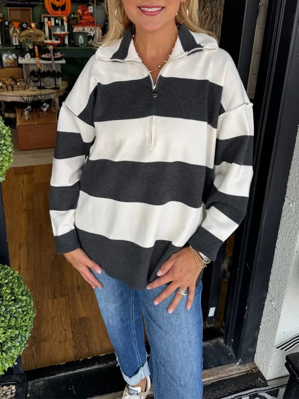 Half Zipper Stripe Pullover