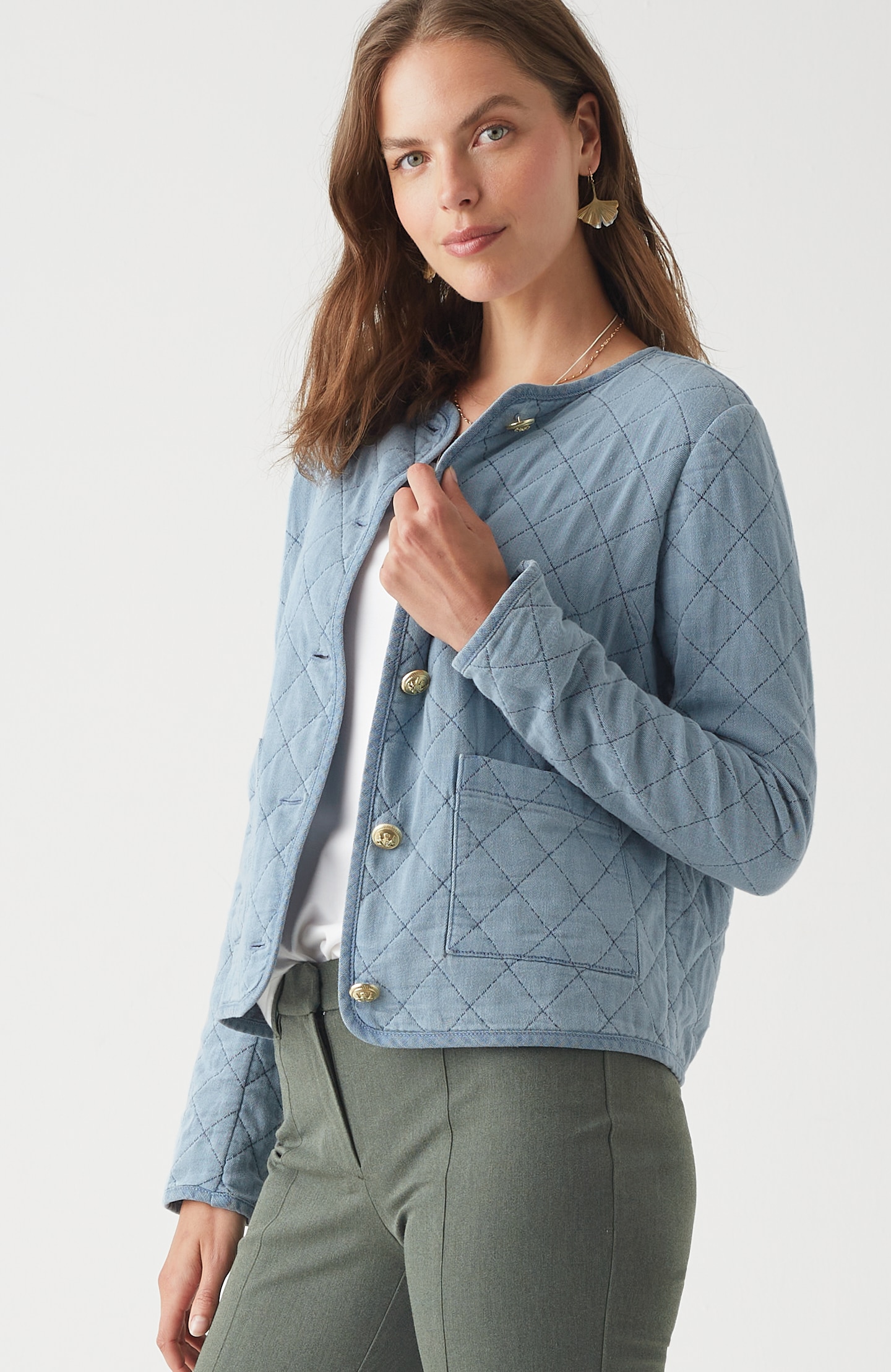 Diamond-Quilted Curved-Hem Jacket