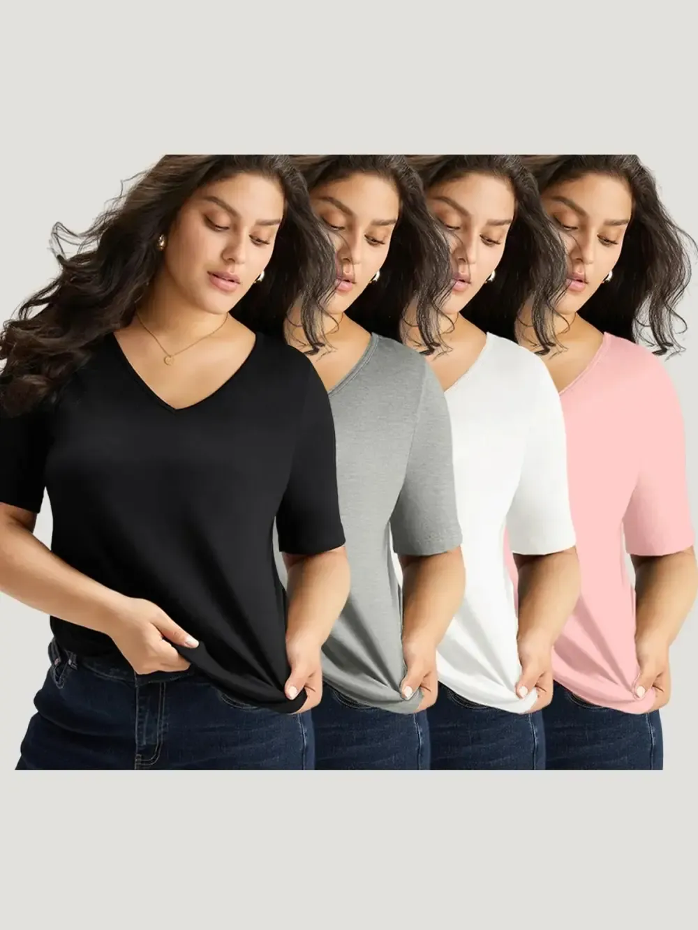 4 Pack Cotton V Neck Plain Basic T-shirt