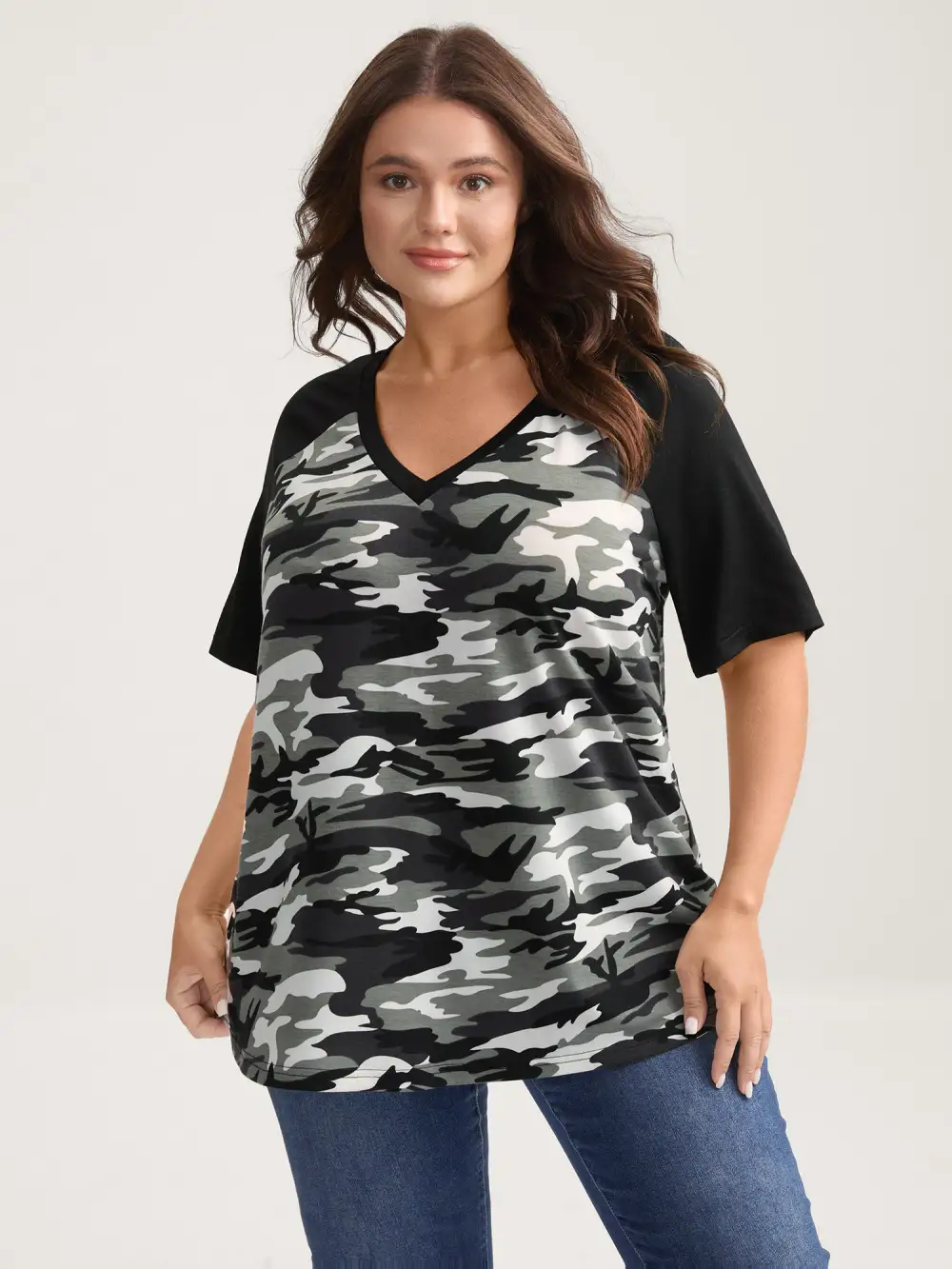 Camouflage Print Raglan Sleeve T-Shirt