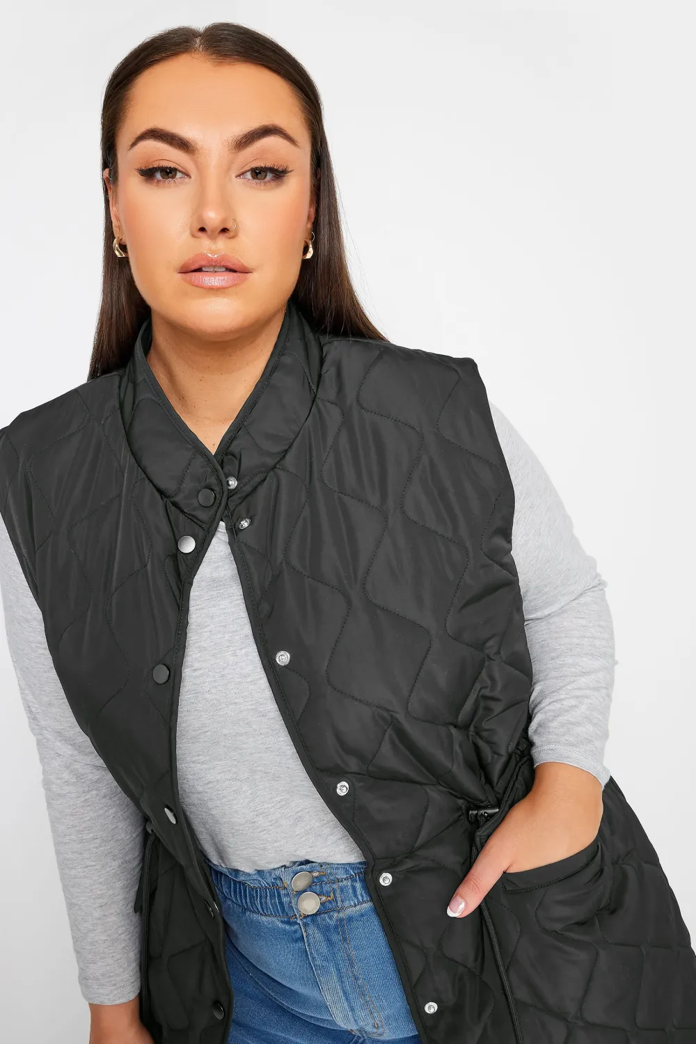 YOURS Curve Green Lightweight Quilted Midi Gilet