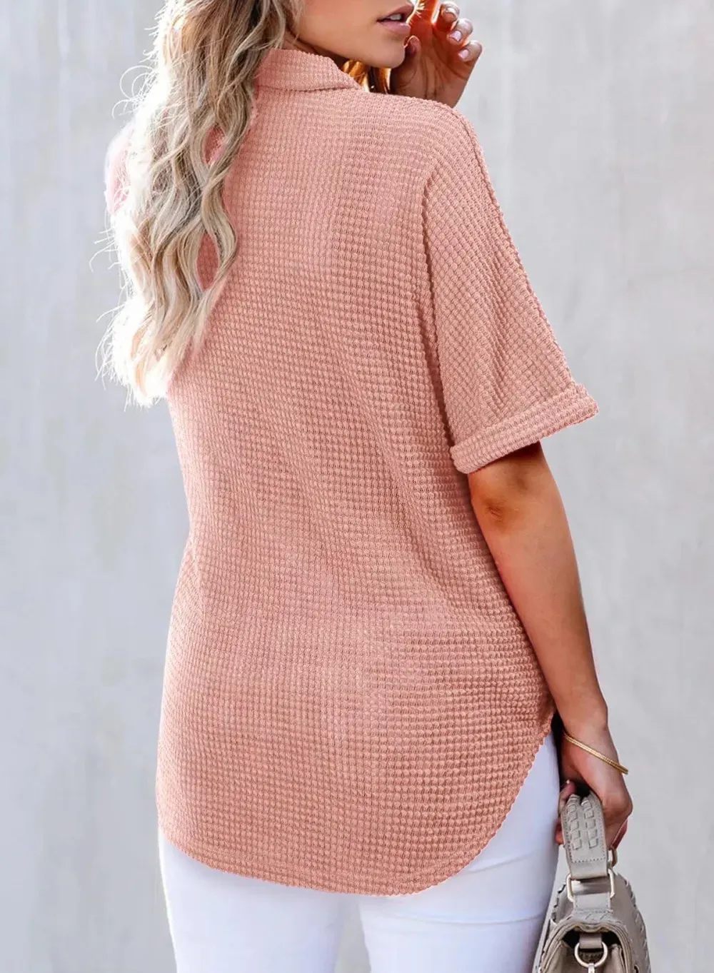 ✨2025 New Women's Waffle Knit Short Sleeve Tunic Henley Shirts