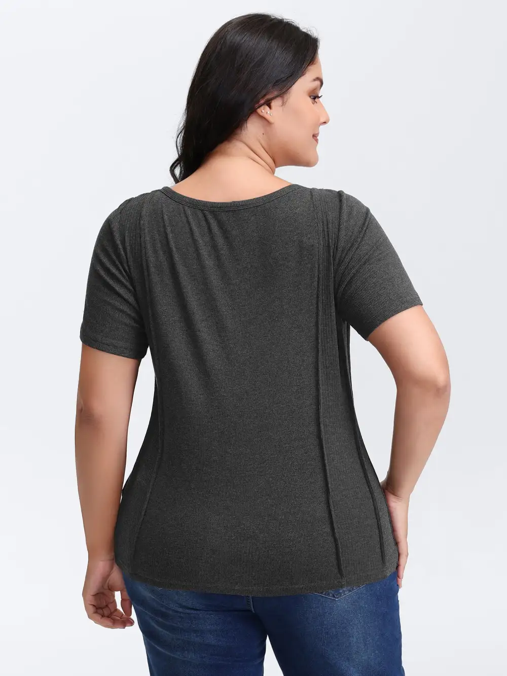 Supersoft Ribbed Split Neckline Fitted T-Shirt