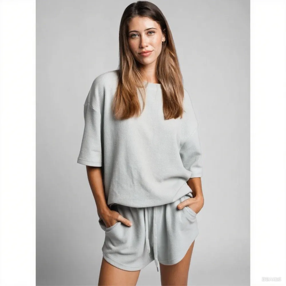 Women's Waffle Knit Lounge Shorts – Soft High Waist Casual Sleep Shorts with Drawstring for Home & Daily Wear