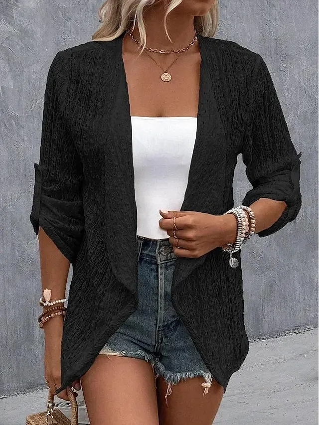 Women's Casual Jacket Dailywear Irregular Hem Solid Color Fashion Regular Fit Outerwear Long Sleeve Spring