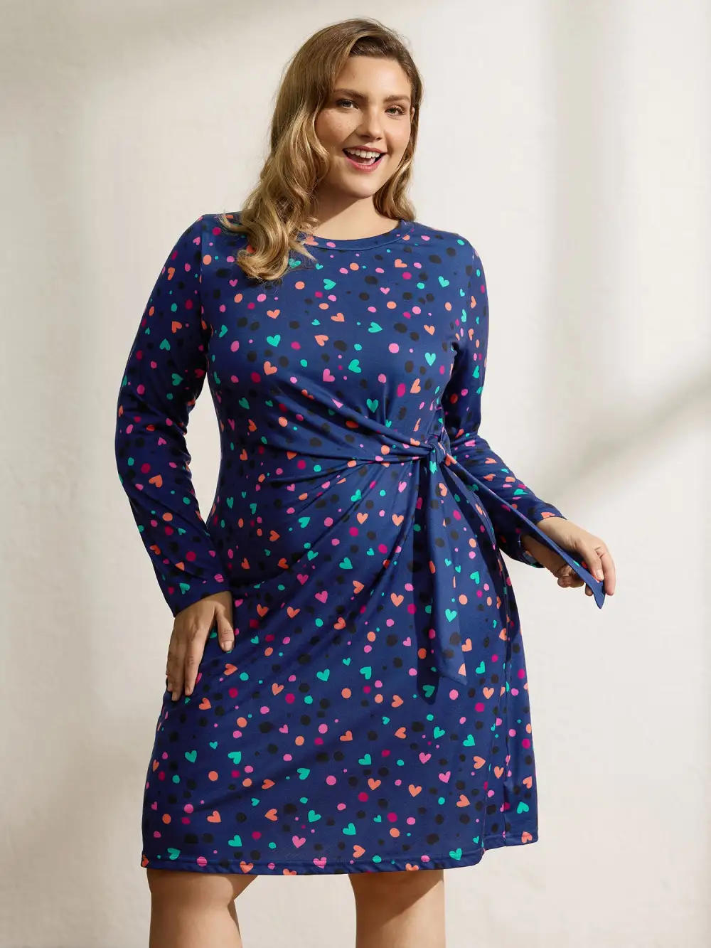 Supersoft Colorful Polka Dot Hearts Knot Midi Dress