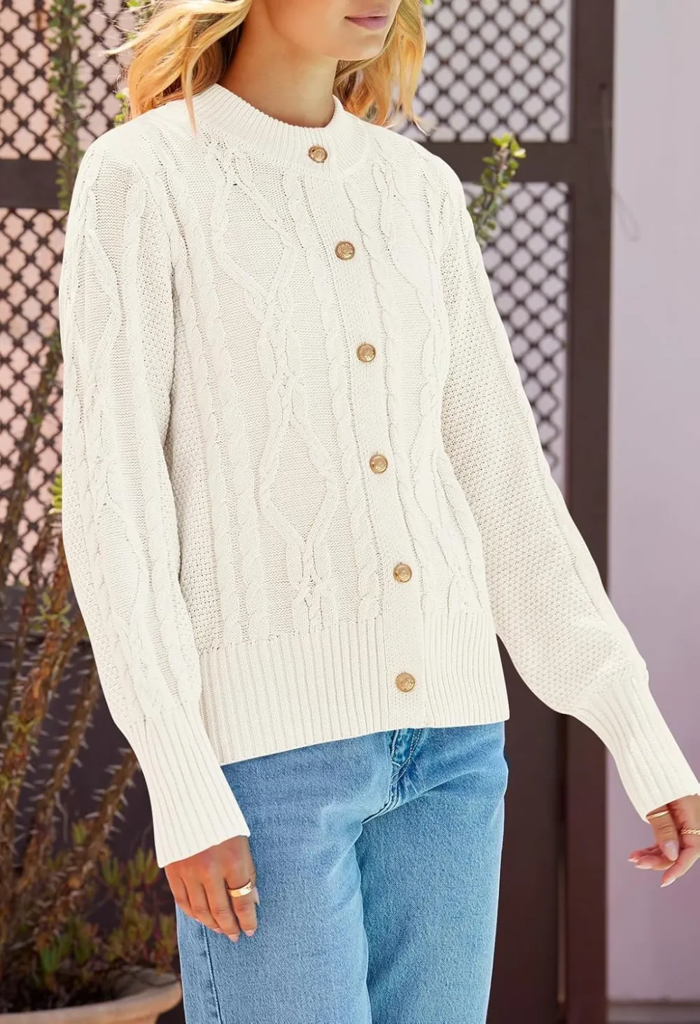 Women's 2024 Fall Long Sleeve Sweater Cardigan Cable Knit Open Front Button Outwear Coats