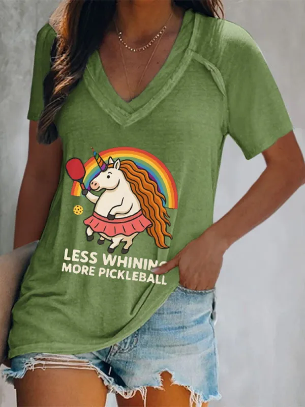 Women'S Less Whining More Pickleball V-Neck Short-Sleeved T-Shirt
