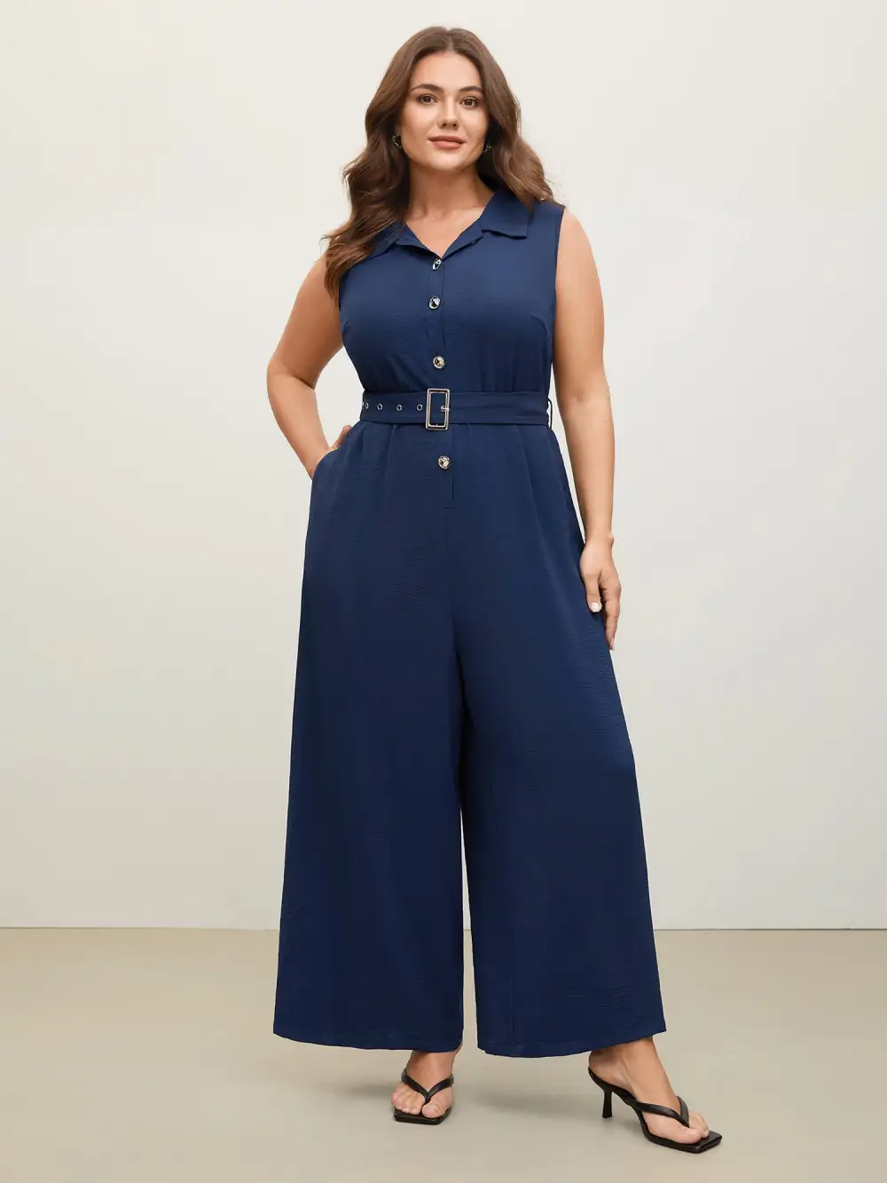 Belted Waist-Cinched Wide-Leg Jumpsuit